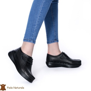 Pantofi Perforati Dama Piele naturală LF0106 NEGRU