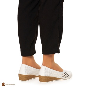 Pantofi Perforati Dama Piele Naturala Slip-on LF0077 ALB - Img 4