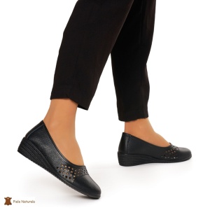 Pantofi Perforati Dama Piele Naturala Slip-on LF0077 NEGRU