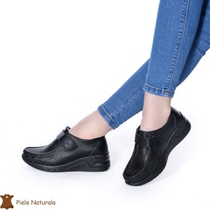 Pantofi perforați NEGRU din Piele naturală LF0115