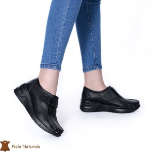 Pantofi perforați NEGRU din Piele naturală LF0115 - Img 2
