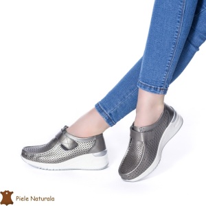 Pantofi perforați Pewter din Piele naturală LF0115 - Img 2