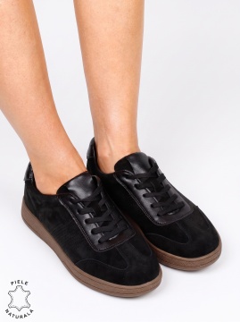 Pantofi sport damă din piele întoarsă naturală cu talpă confortabilă LF1809 Negru