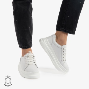 Pantofii casual piele naturala LF0763 ALB - Img 3