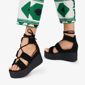 SANDALE Dama DIN PIELE ECOLOGICA INTOARSA CU PLATFORMA LF1023 Culoare: NEGRU