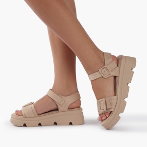 Sandale dama din Piele Ecologica Intoarsa cu talpa inalta LF0822 BEJ