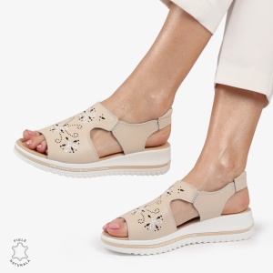 Sandale dama din Piele Naturala cu talpa Inalta LF0195 BEJ - Img 3