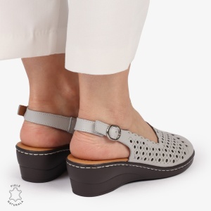 Sandale DAMA DIN PIELE NATURALA SI STIL AJURAT LF1408 GRI - Img 2