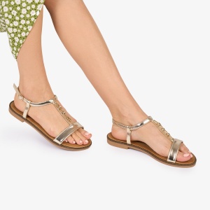 SANDALE dama PIELE ECOLGICA CU DETALIU AURIU LF1028 Culoare: AURIU