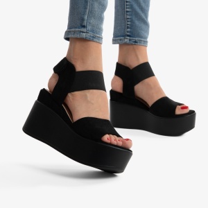 SANDALE DIN PIELE ECOLOGICA CU PLATFORMA LF0750 Negru