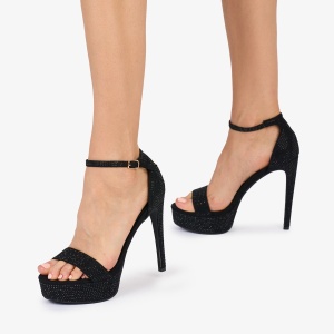 SANDALE ELEGANTE dama din Piele ECOLOGICA CU STRASURI PE TOT LF1032 NEGRU