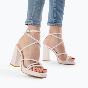 SANDALE ELEGANTE DIN PIELE ECOLOGICA CU MODEL SI TOC GROS LF0734 BEJ