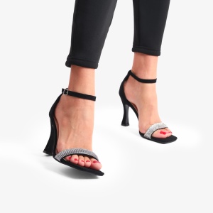 SANDALE ELEGANTE DIN PIELE ECOLOGICA INTOARSA TOC SUBTIRE SI STRASURI LF0738 NEGRU - Img 3