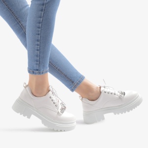 SNEAKERS dama din Piele Ecologica Lacuita cu Accesoriu Argintiu LF0718 ALB - Img 2