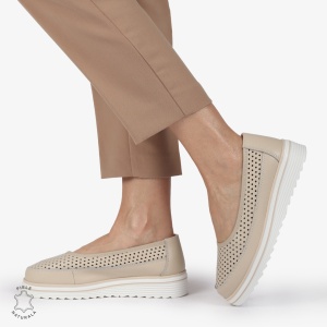 Balerini dama din Piele Naturala cu talpa groasa LF0172 BEJ - Img 2