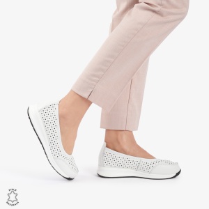 Balerini dama din Piele Naturala Slip-On LF0721 ALB - Img 4
