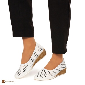 Balerini Dama Piele Naturala Slip-on LF0075 ALB