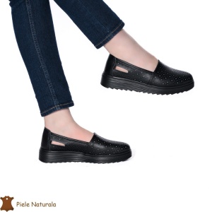 Balerini Perforati Dama Piele naturală LF0111 NEGRU