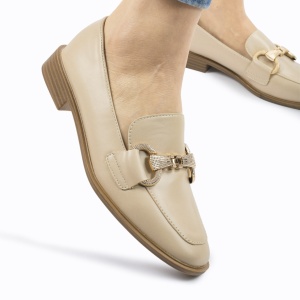 Mocasini DAMA din PIELE ECOLOGICA cu detaliu Auriu LF0961 CULOARE: Bej