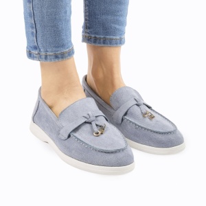 Mocasini DAMA din PIELE ECOLOGICA INTOARSA cu detaliu auriu LF0958 CULOARE: Albastru