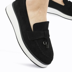 Mocasini DAMA din PIELE ECOLOGICA INTOARSA cu detaliu auriu LF0959 CULOARE: Negru - Img 4