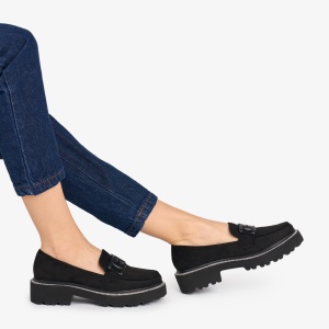 Mocasini DAMA din PIELE ECOLOGICA INTOARSA cu strasuri LF0953 CULOARE: NEGRU