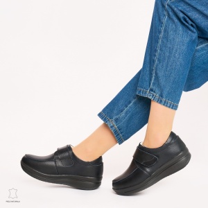 Mocasini dama din piele naturala cu talpa groasa LF0004 NEGRU - Img 4