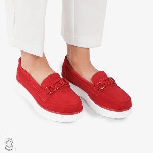 Mocasini dama din piele naturala Intoarsa LF0786 ROSU