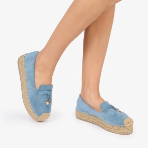MOCASINI dama Piele ECOLOGICA INTOARSA CU DETALIU AURIU LF1026 CU ELASTIC Culoare: ALBASTRU - Img 3