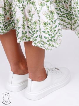 Pantofi casual dama din piele naturală cu accesoriu decorativ LF1821 Alb - Img 3