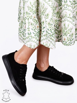 Pantofi casual dama din piele naturală cu accesoriu decorativ LF1821 Negru