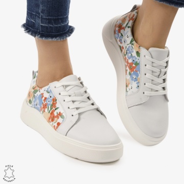 Pantofi Casual DAMA din PIELE Naturala cu imprimeu floral LF0949 CULOARE: Alb