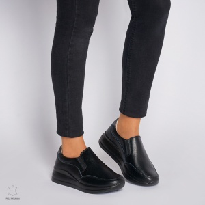 Pantofi Casual dama din Piele naturala CU INCHIDERE SLIP-ON LF1235 NEGRU