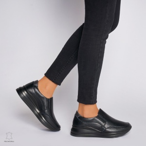 Pantofi Casual dama din Piele naturala CU INCHIDERE SLIP-ON LF1235 NEGRU - Img 3