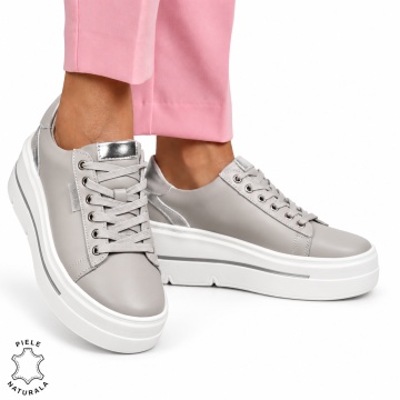 Pantofi CASUAL dama din piele naturala CU SIRET LF1453 GRI - Img 2