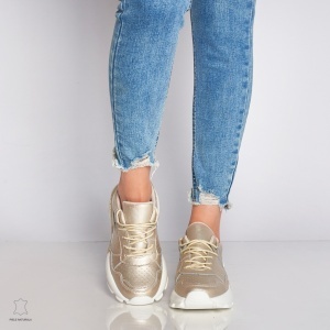 Pantofi Casual dama din Piele naturala cu talpa groasa LF0046 AURIU - Img 2