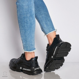 Pantofi Casual dama din Piele naturala cu talpa groasa LF0046 Negru - Img 4