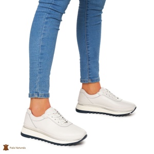 Pantofi Casual dama din Piele naturala cu talpa groasa LF0048 ALB - Img 3