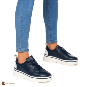 Pantofi Casual dama din Piele naturala cu talpa groasa LF0054 BLEUMARIN