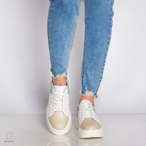 Pantofi Casual dama din Piele naturala cu talpa groasa Multicolor LF0040ALB CU ALBASTRU - Img 2