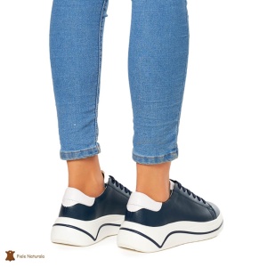Pantofi Casual dama din Piele Naturala LF0059 Bleumarin - Img 3