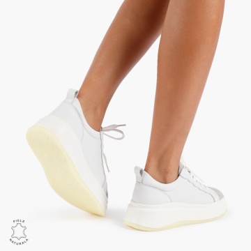 Pantofi Casual DAMA din PIELE Naturala LF0947 CULOARE: ALB CU ARGINTIU - Img 4