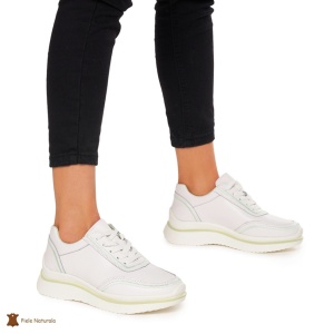 Pantofi casual dama din Piele naturală LF1325 ALB CU VERDE - Img 2