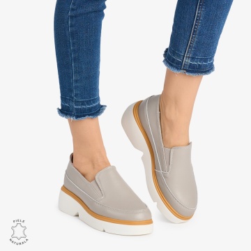 Pantofi Casual DAMA din PIELE Naturala SLIP-ON LF0946 CULOARE: GRI