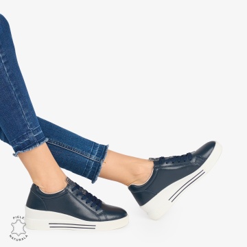 Pantofi casual dama piele naturala cu talpa inalta LF0871 BLEUMARIN