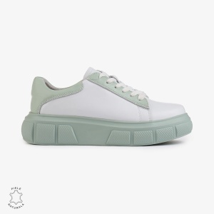 Pantofi Casual Dama Piele Naturala LF1000 Alb cu Verde - Img 4