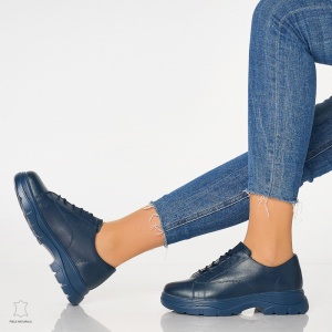 Pantofi casual de dama din piele naturala cu talpa aderenta LF0010 Navy - Img 4