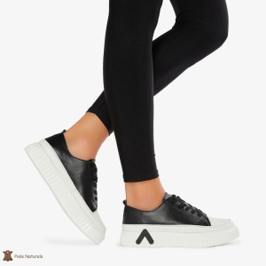 Pantofi Casual de dama din Piele naturala cu talpa groasa LF0489 NEGRU CU ALB