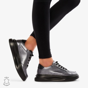 Pantofi Casual de dama din Piele naturala cu talpa groasa LF0521PEWTER