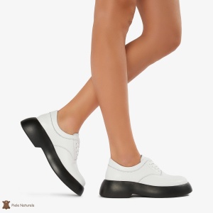 Pantofi Casual de dama din Piele naturala cu talpa groasa LF0524 Alb